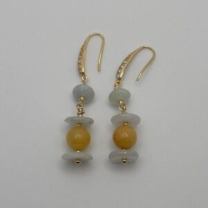 White Burma Jade and Yellow Jade Gold Plated earring hooks‎